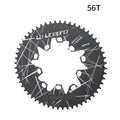 Silver aluminium alloy oval bicycle chainring with CNC machining marks on a white background