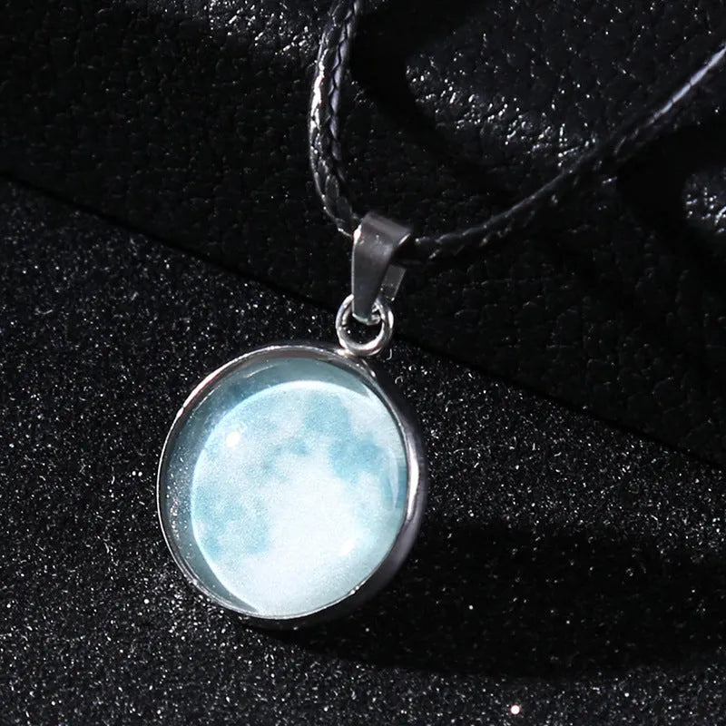 Glass constellation pendant on luminous alloy necklace chain with extension