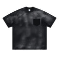 Black men's loose fit cotton t-shirt with printed letter pattern and drop-shoulder sleeves