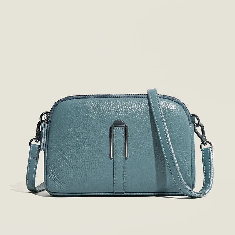 Genuine leather women's shoulder bag in horizontal square shape with urban simplicity design