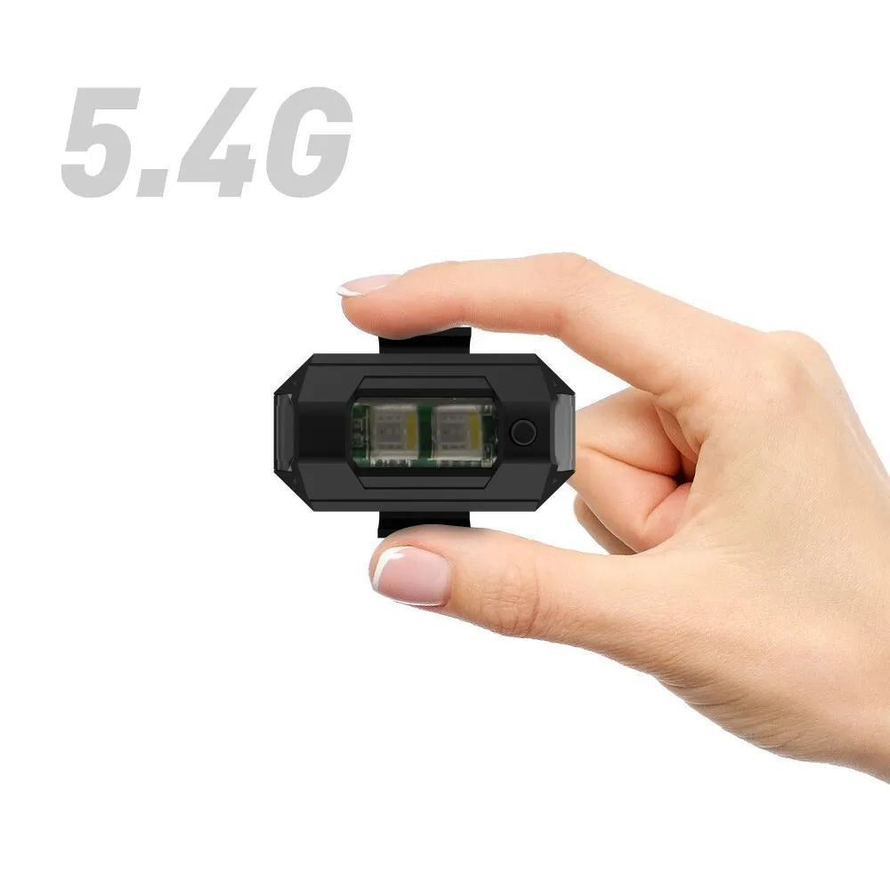 Drone signal light with RGB LED showing multiple colours, includes charging cable and mounting accessories