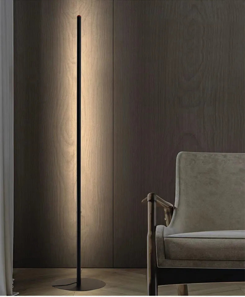 A vertical aluminium alloy floor lamp with a modern simple design, shown in three available sizes.