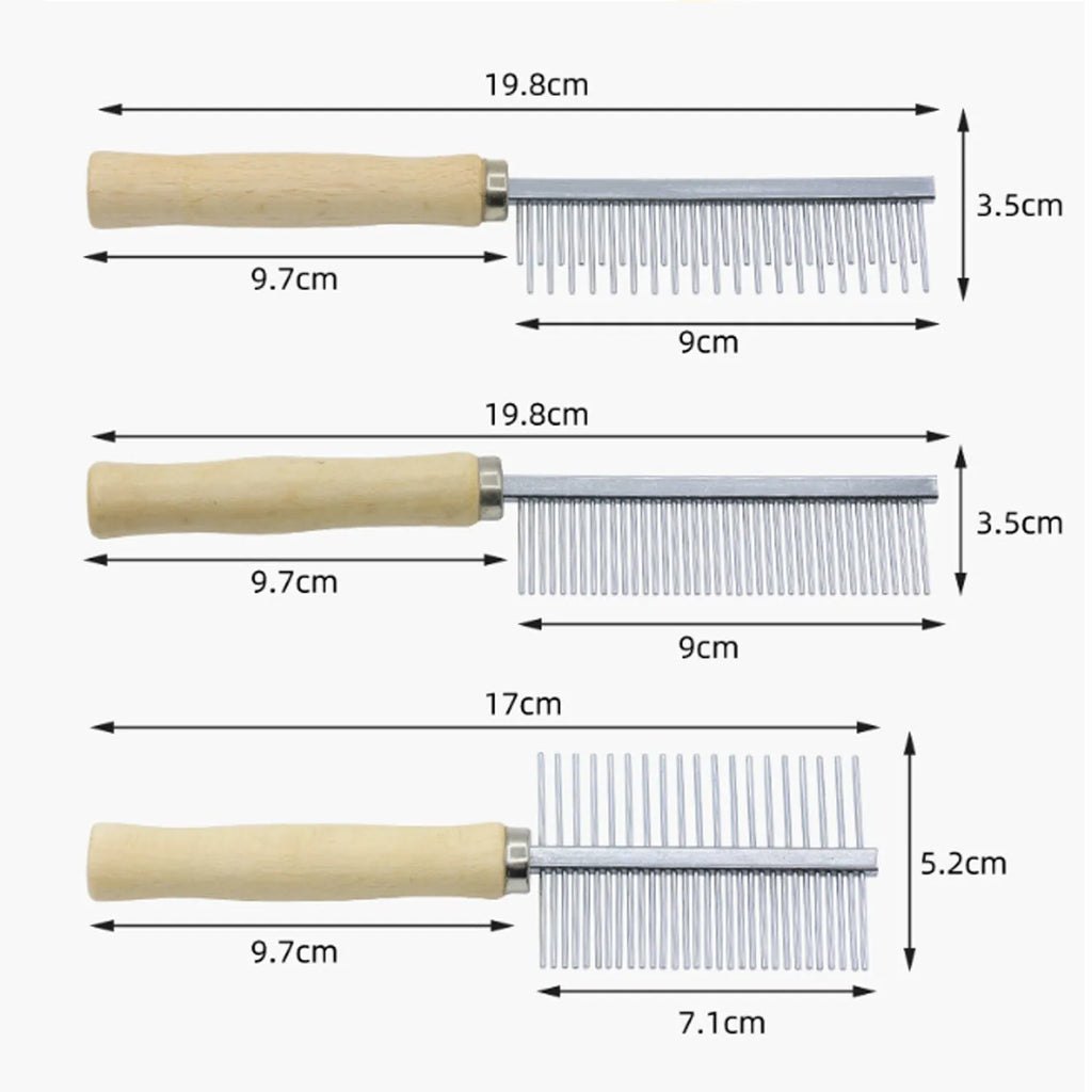 Wooden handle pet grooming comb for dogs and cats with rounded needles