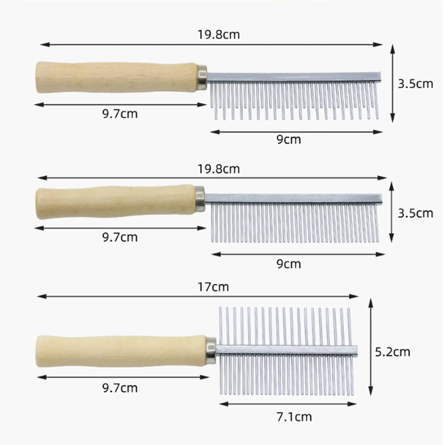 Wooden handle pet grooming comb for dogs and cats with rounded needles
