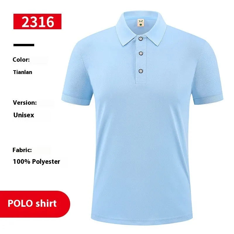 Ice silk short sleeve polo shirt pullover with an advertising logo, shown in multiple colour options.