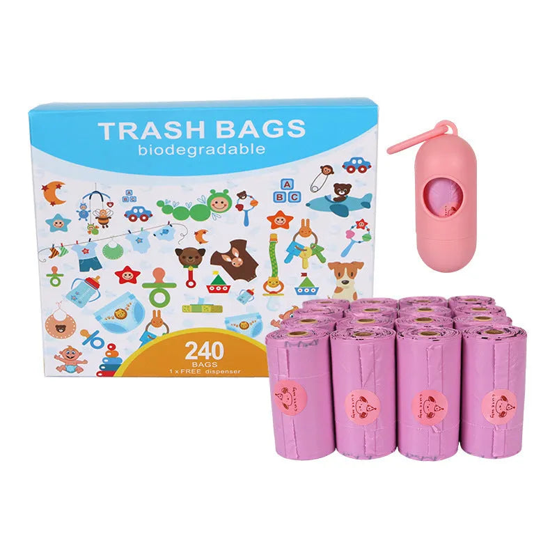 Degradable dog waste bag roll showing military green colour with black bone pattern print