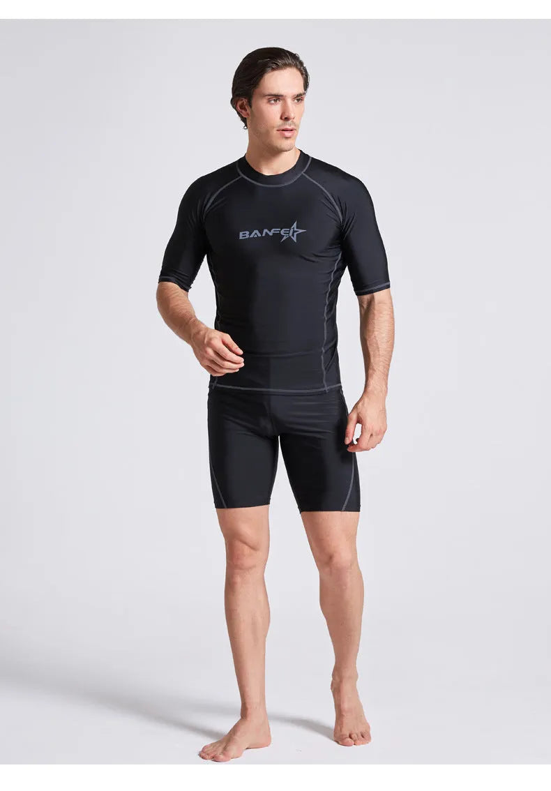 Men's quick-drying nylon swimsuit with half sleeves for swimming and water sports