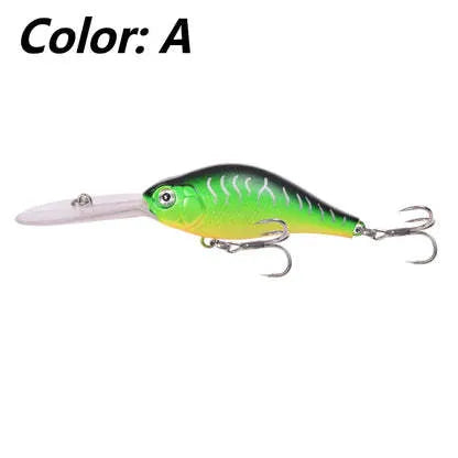 Fat Man Deep Diving Mino Lure crankbait in colour showing long diving lip and treble hooks.