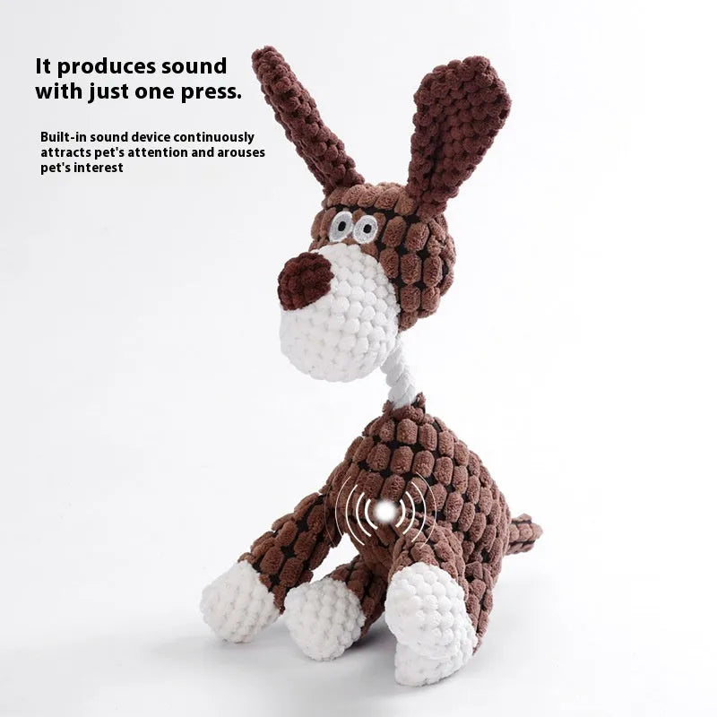 Selection of plush pet toys including donkey, rechargeable duck, elephant and dog styles