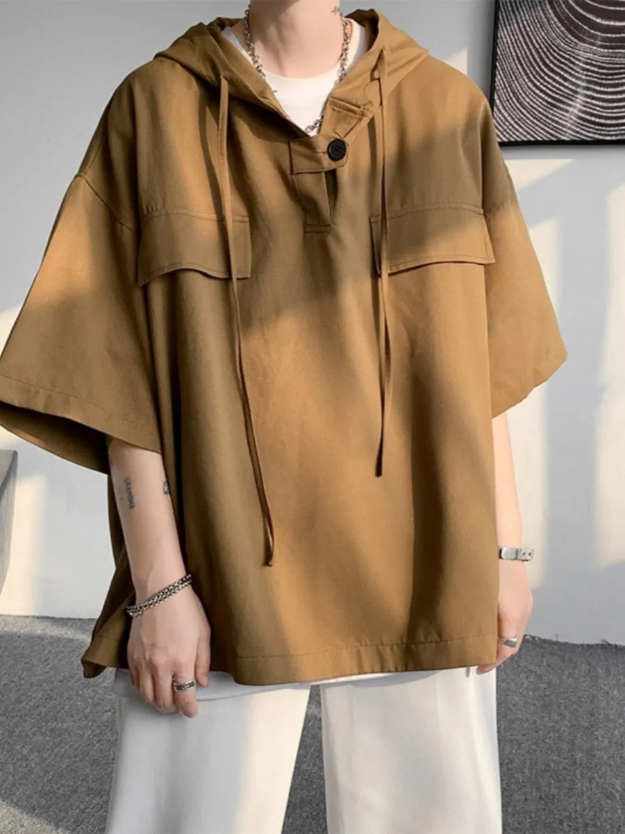 Men's hooded short sleeve t-shirt in polyester fabric for summer casual wear