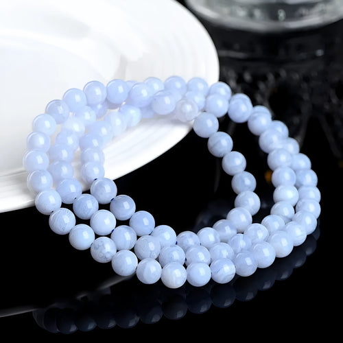 Blue agate bracelet with natural striped patterns on 6-6.8mm beads