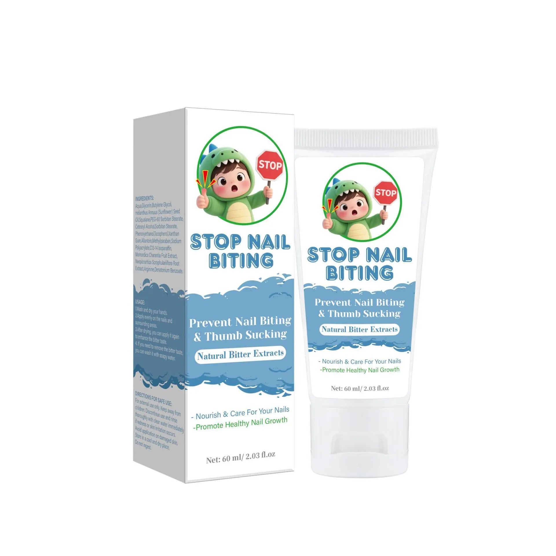 60ml nail biting deterrent cream bottle with neutral packaging in 4x4x12.3cm box