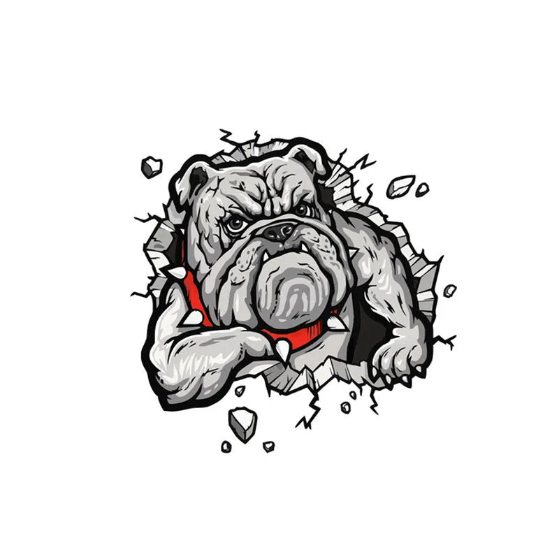 Grey dog pattern motorcycle decorative sticker measuring 17x17cm on a paper backing
