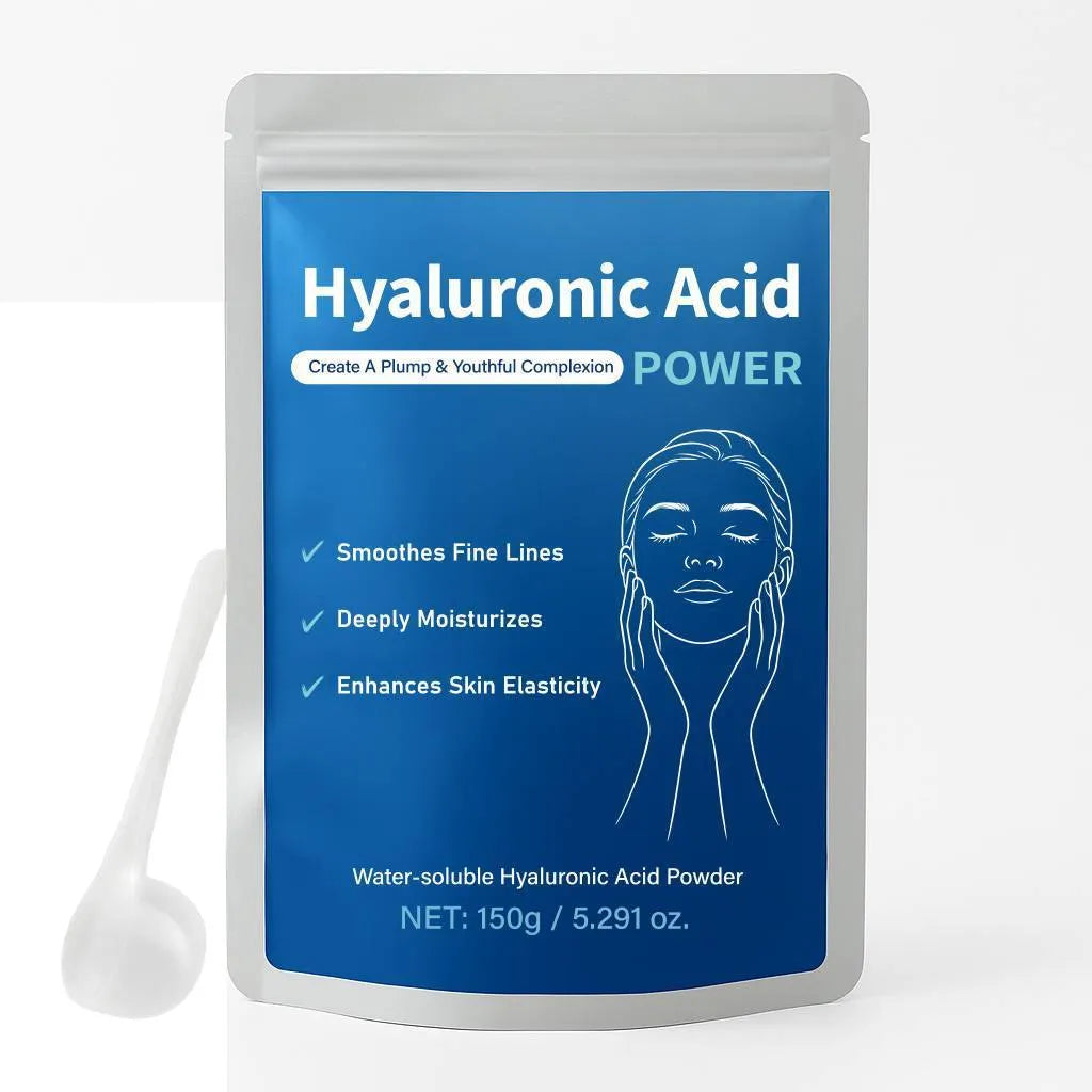 150g container of pure white hyaluronic acid powder for DIY skincare