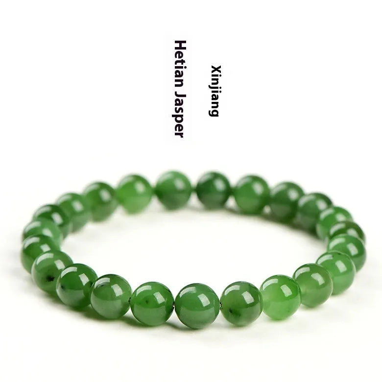 Polished Hetian jade jasper ball bracelet in five bead size options from 4mm to 12.8mm