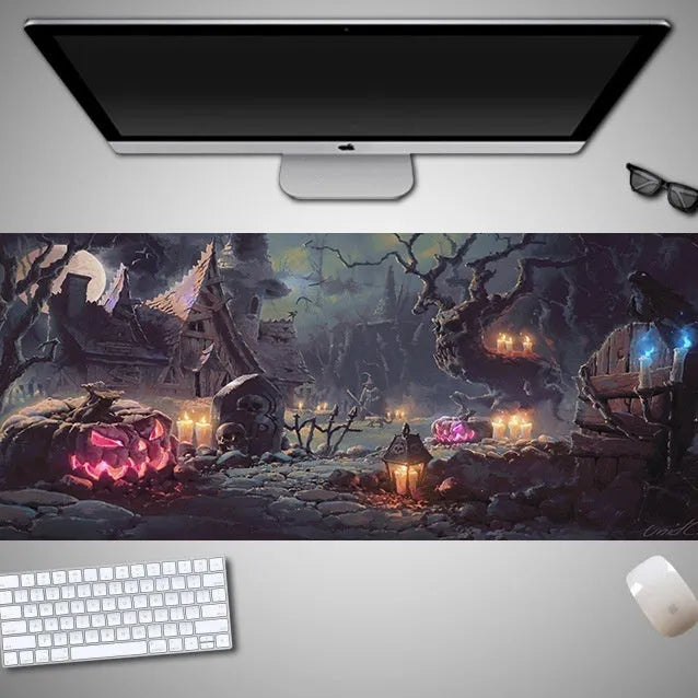 Oversized Halloween computer mouse pad with seasonal graphics and non-slip rubber base
