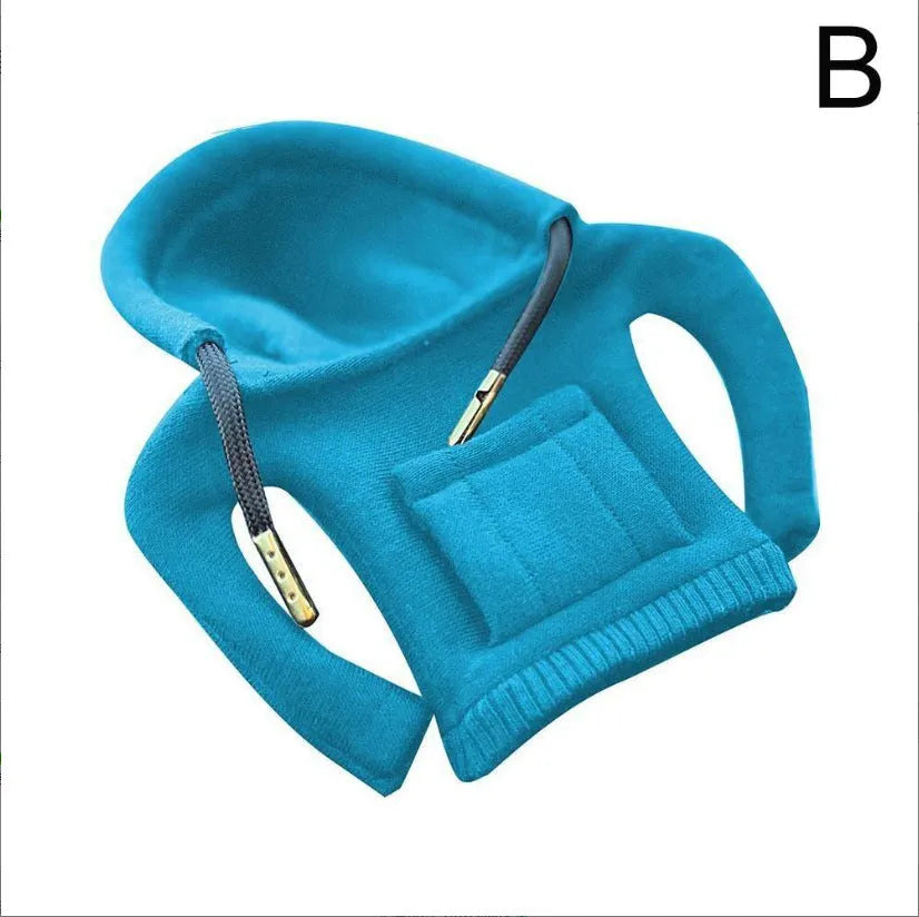 Cloth gear shift knob hoodie cover in assorted colours showing 13x8cm size for manual and automatic cars.