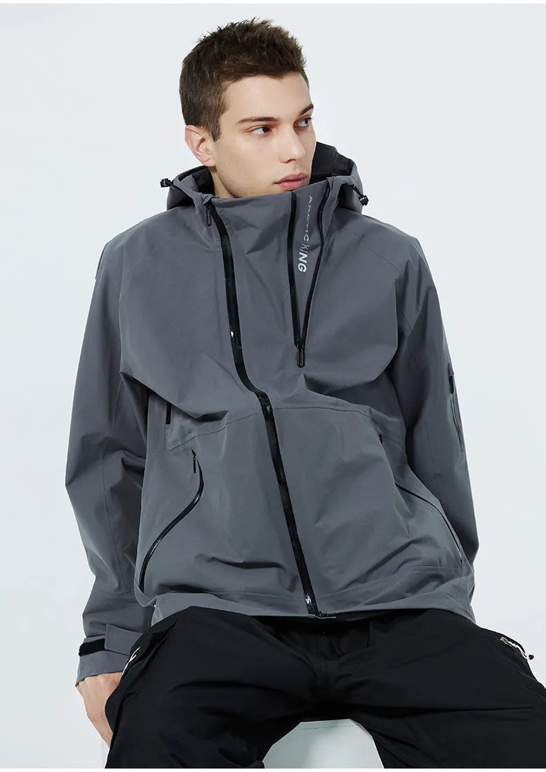 Men's and women's thin windproof waterproof ski suit in yellow, black, grey, and liner colours