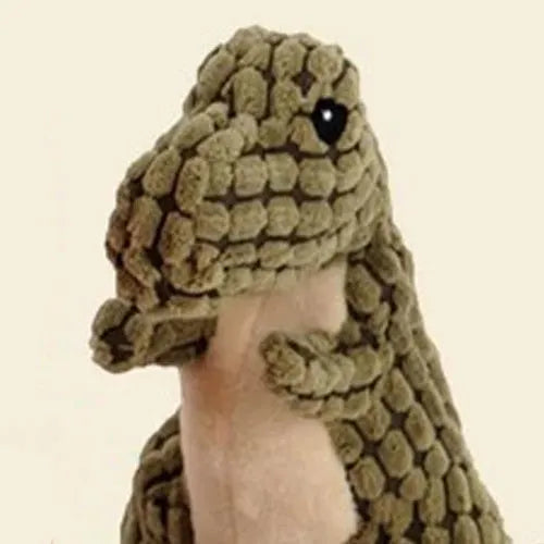 Grey, green, or orange dog chew toy with sound, shown next to a measuring tape indicating its 35cm length.