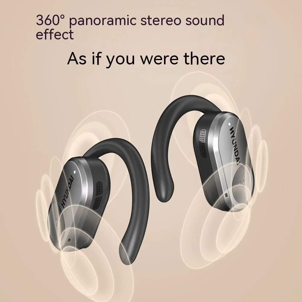 Hyundai ear hook wireless Bluetooth headset in Silver Black with plastic build and secure ear hook design