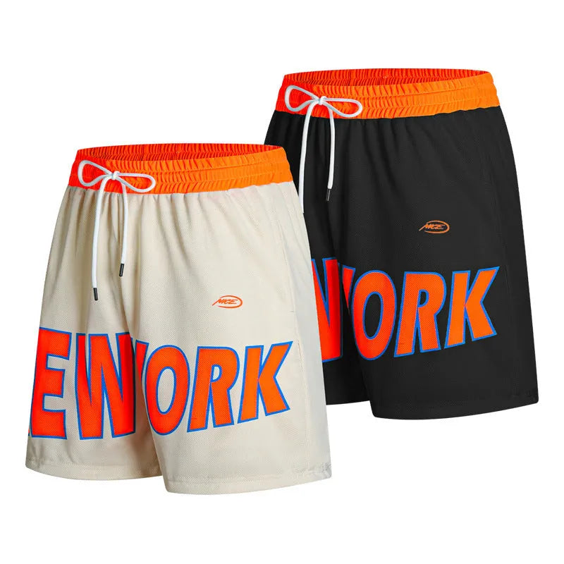 Men's Korean style casual shorts with printed letter detailing in straight-leg design