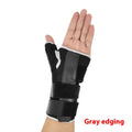 Carbon fibre sports wrist guard with thumb strap shown in black with grey edging, for left or right hand.