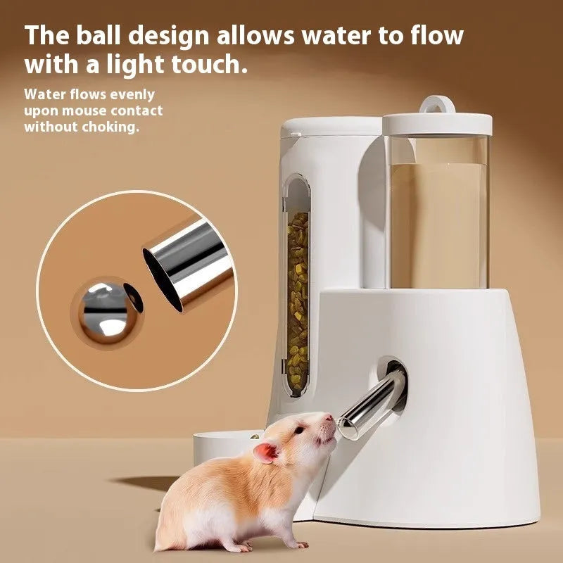 White, blue, and pink hamster automatic water feeder and food bowl in large and small sizes.
