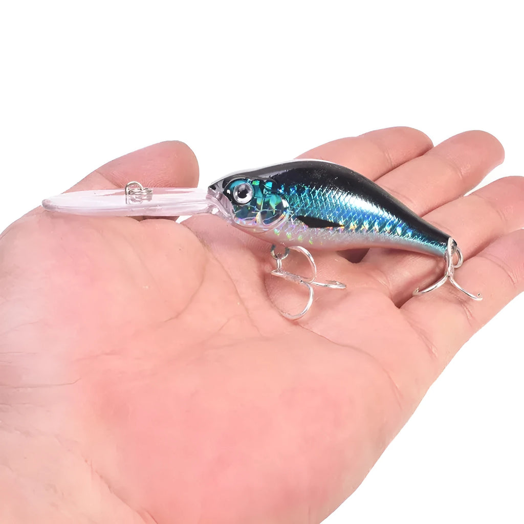 Fat Man Deep Diving Mino Lure crankbait in colour showing long diving lip and treble hooks.