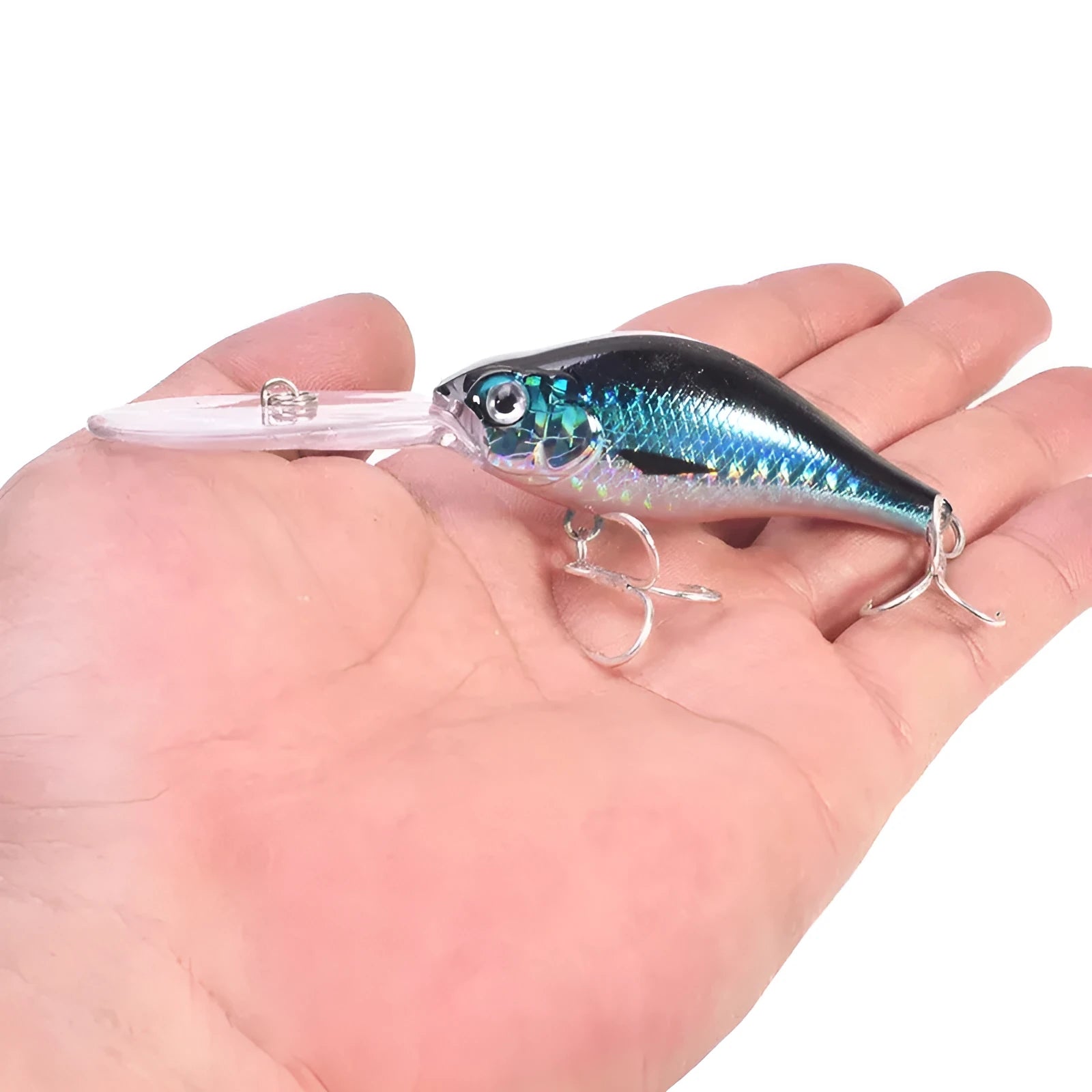 Fat Man Deep Diving Mino Lure crankbait in colour showing long diving lip and treble hooks.