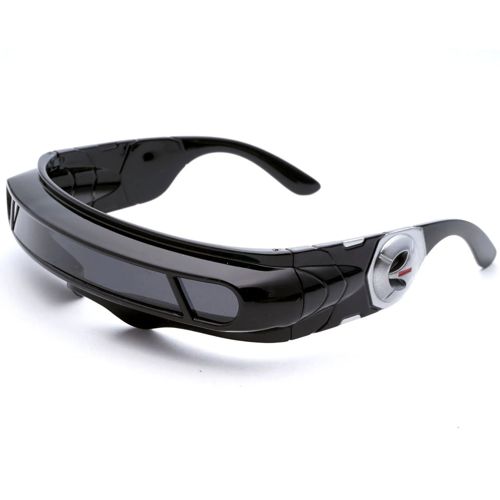 Black sports sunglasses with polarised lenses shown in grey, red mercury, and blue mercury tint options.