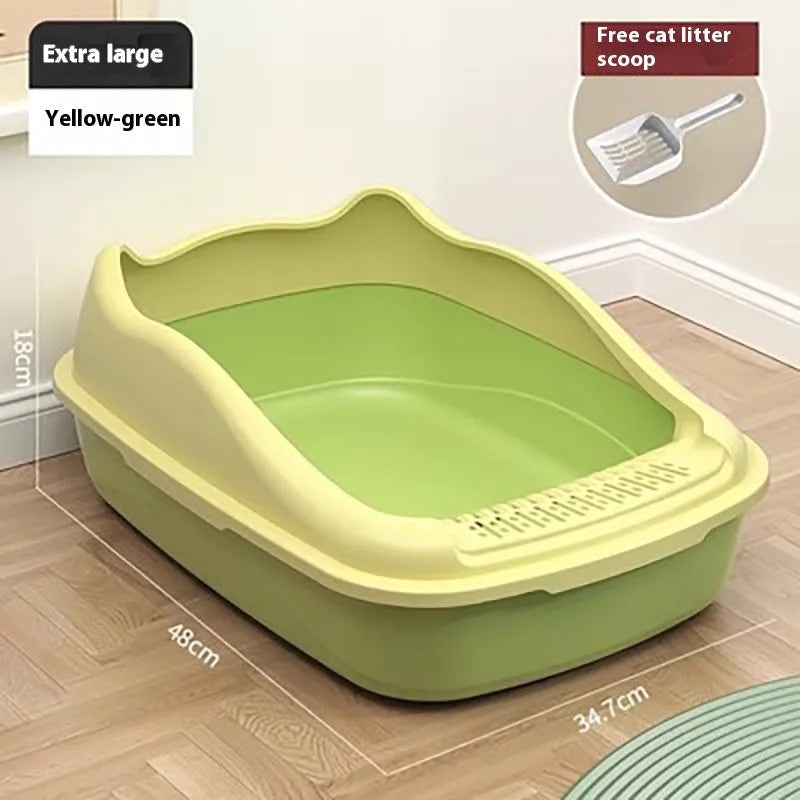 Oversized semi-enclosed cat litter box in cream white, PP material, anti-splash design, extra large size
