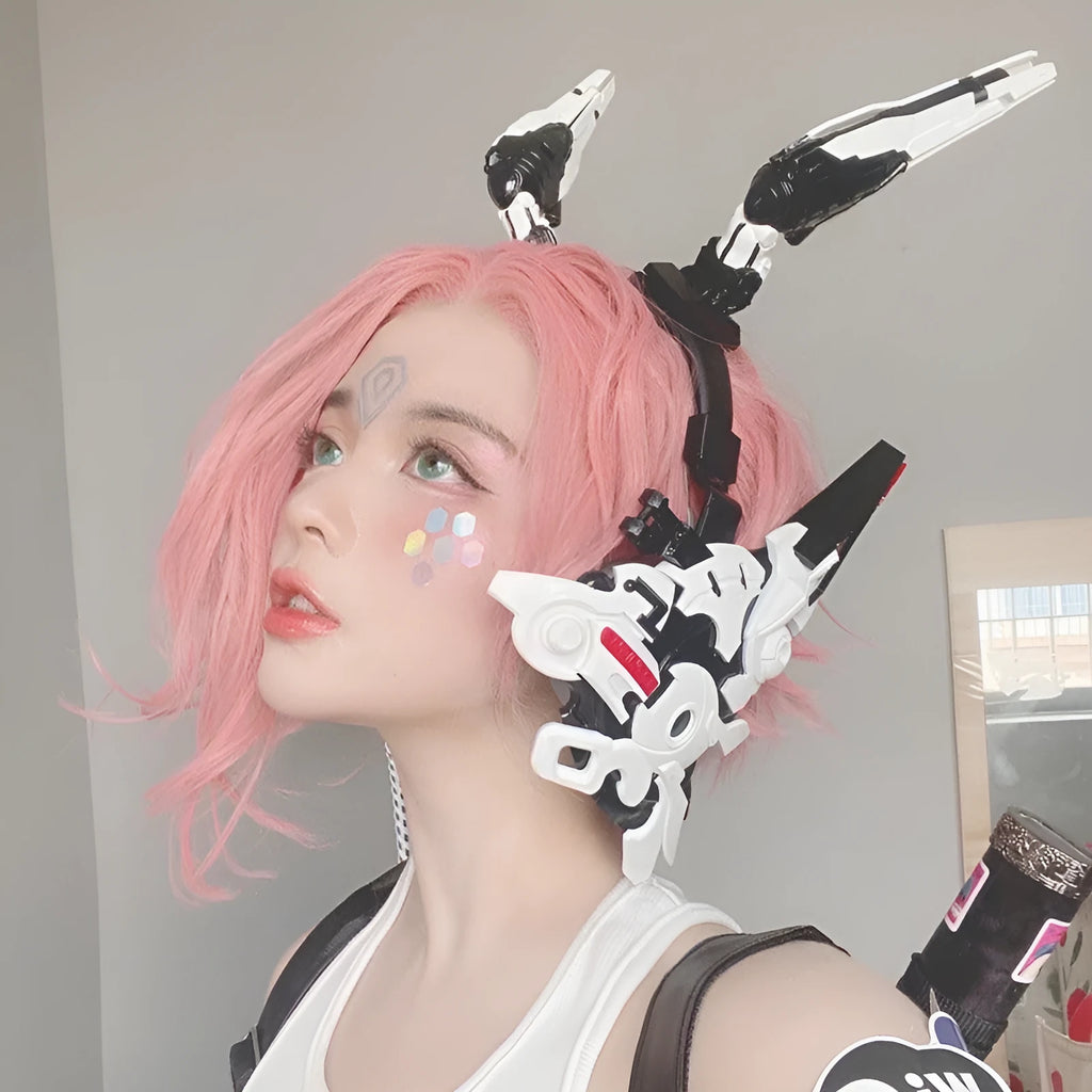 Cyberpunk wireless headphones in white with detachable ear shells and wind punk styling