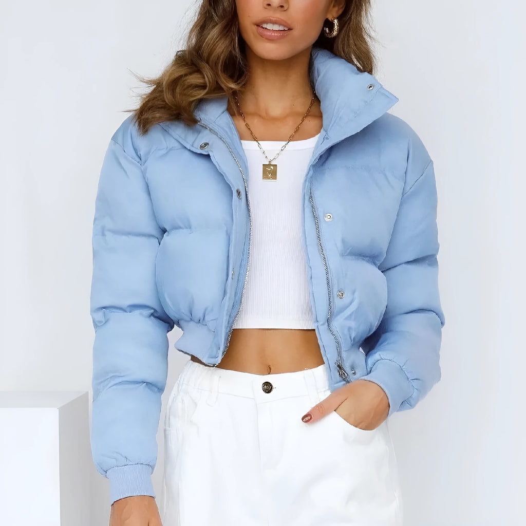 Women's loose-fit polyester leisure jacket in blue, grey, black or milky white