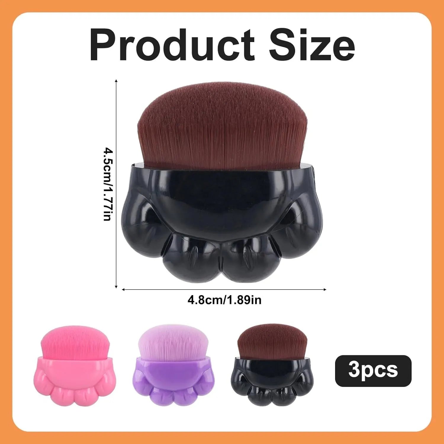 Three small pet paw-shaped balm brushes with soft fibre heads and plastic storage boxes.