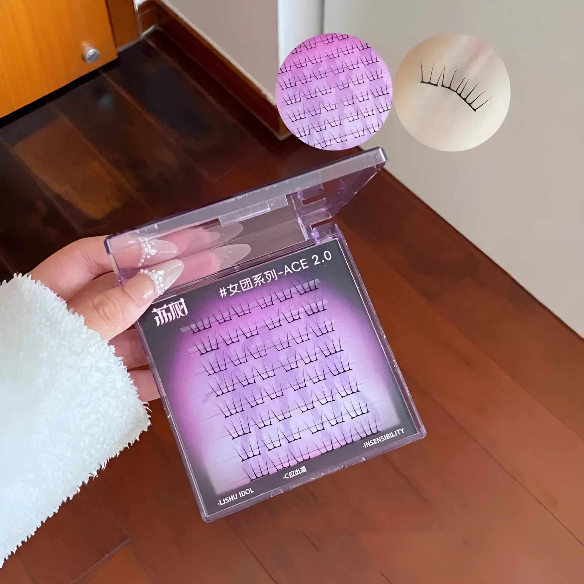 Reusable artificial fibre false eyelash stickers in cluster packs, 12 or 48 counts, with glue and tweezers option