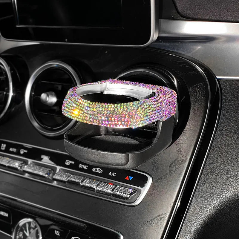 Diamond decorated car water cup holder bracket mounted on air vent