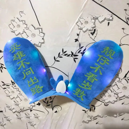 Rabbit-shaped glow ears helmet ornament with Velcro bottom attachment in multiple colour options