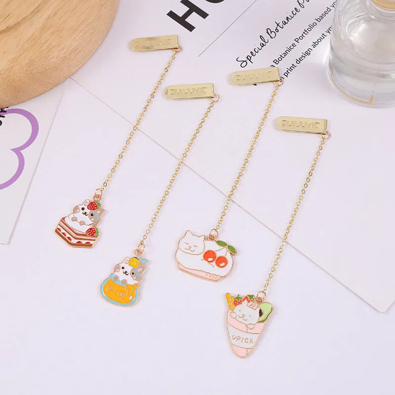 Jane Lime Foodie Cat metal bookmark with cartoon pendant in choice of four designs.
