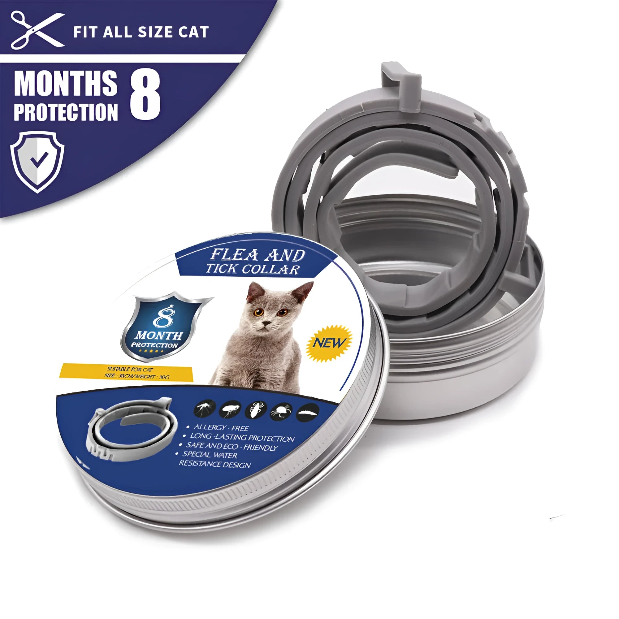 Adjustable pet anti-mosquito collar for cats and dogs, made with TPR silica gel and natural plant extracts, waterproof design