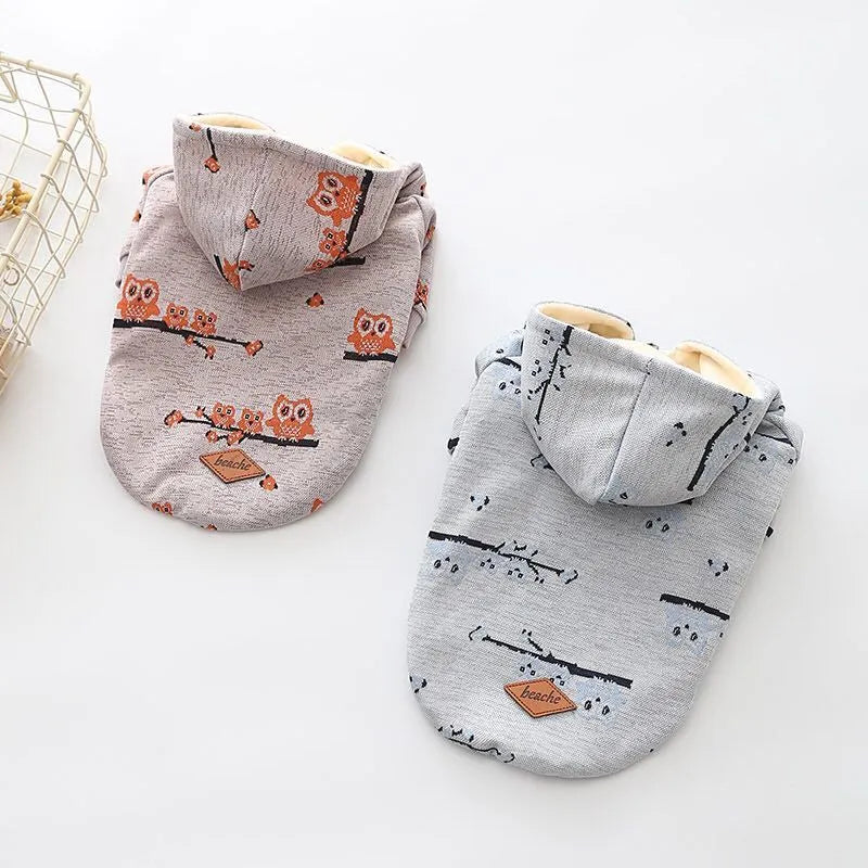 Blue cotton dog sweater with front zipper closure and pattern design