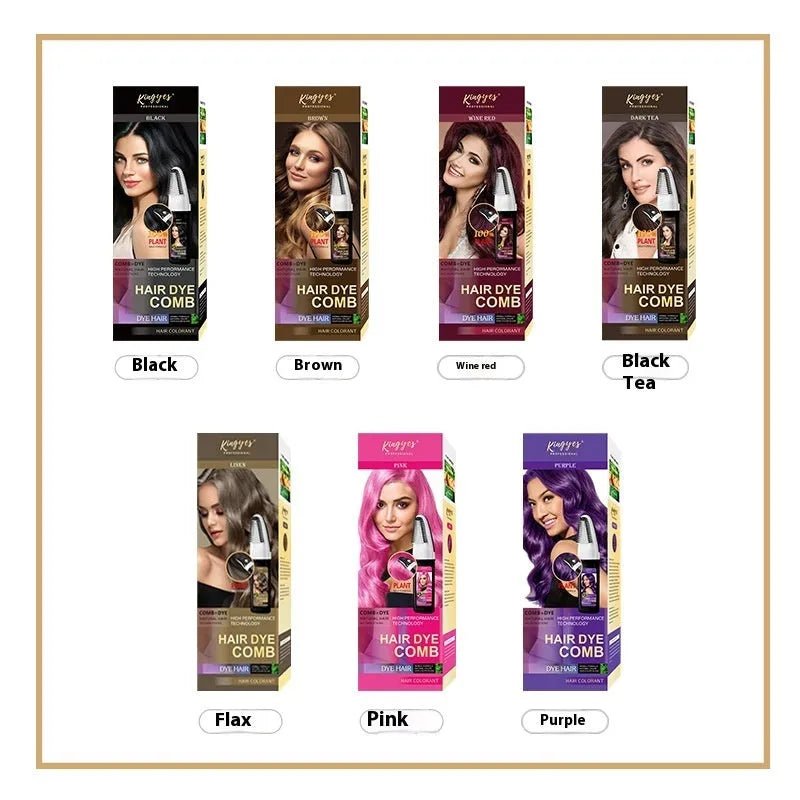Easy Coloring Comb hair dye bottle with attached applicator brush in Brown, Wine Red, and Dark Brown options