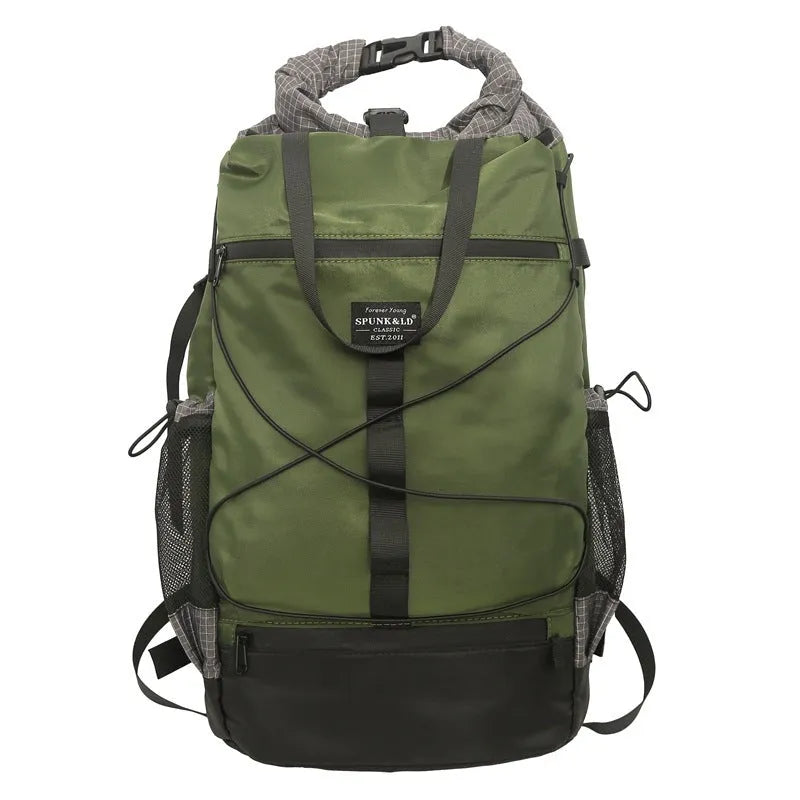 Nylon backpack in solid colour, large capacity, 30x18x48 cm, unisex design for travel and daily use