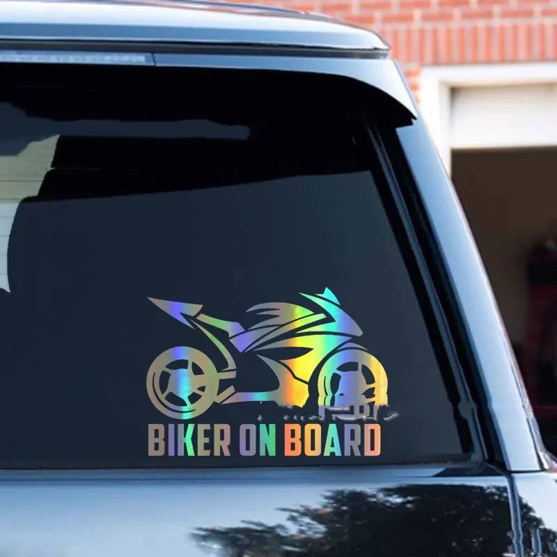 Reflective motorcycle silhouette safety sticker on PET material in various colours.