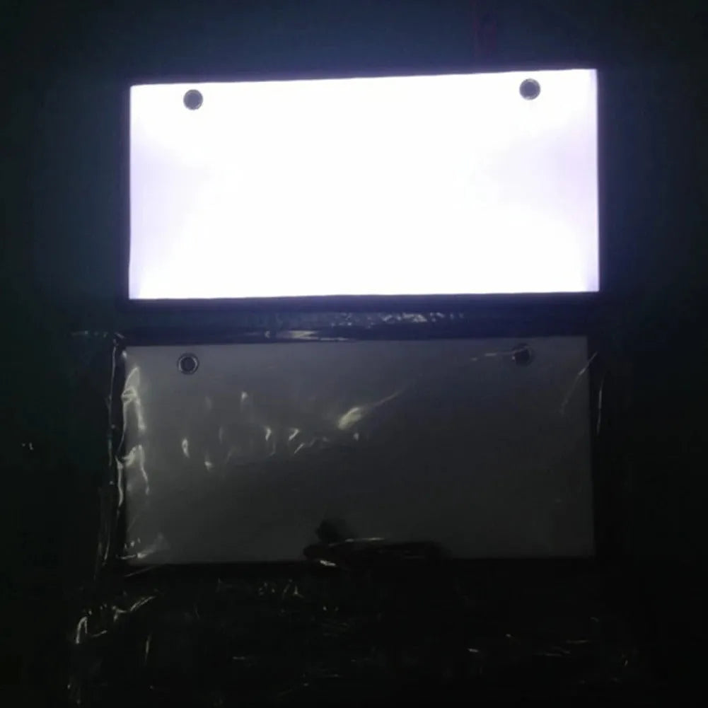 Two plastic-housed LED licence plate light bars for commercial vehicle conversion with 15 lamp beads per unit