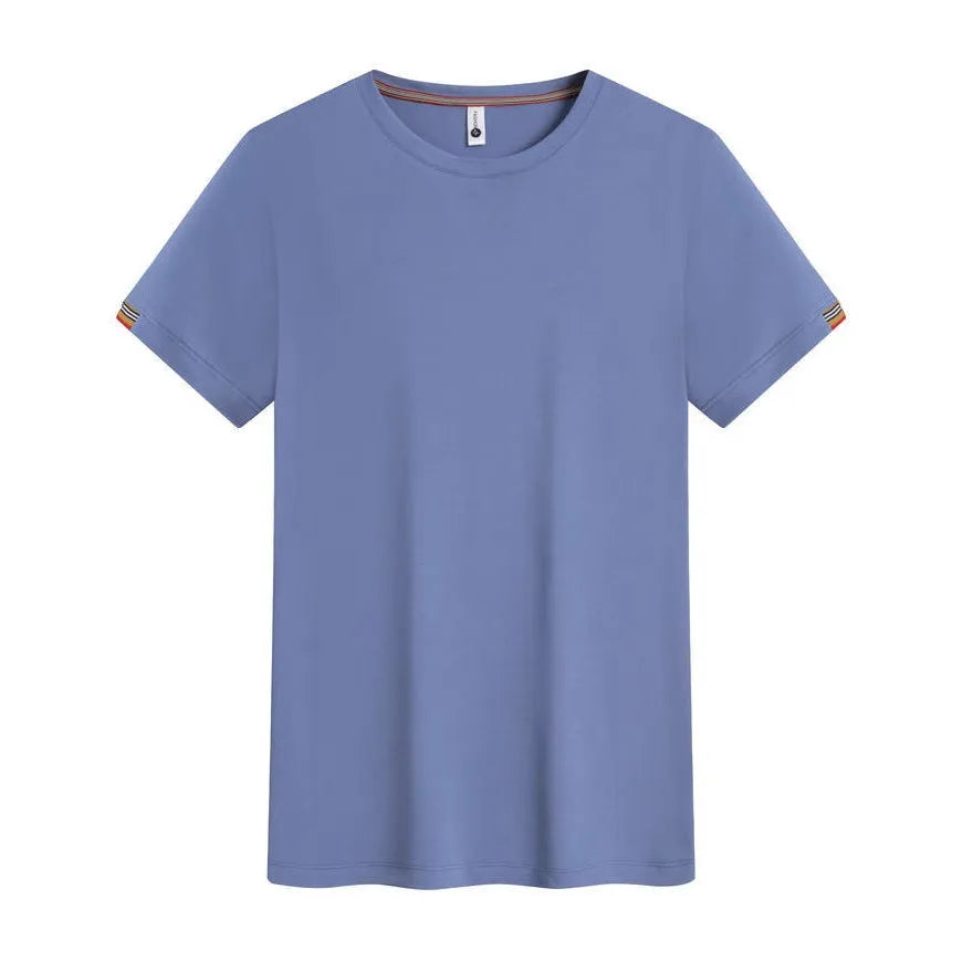 Women's round neck ice-feeling pullover top in black, side view, with smooth mercerised fabric finish