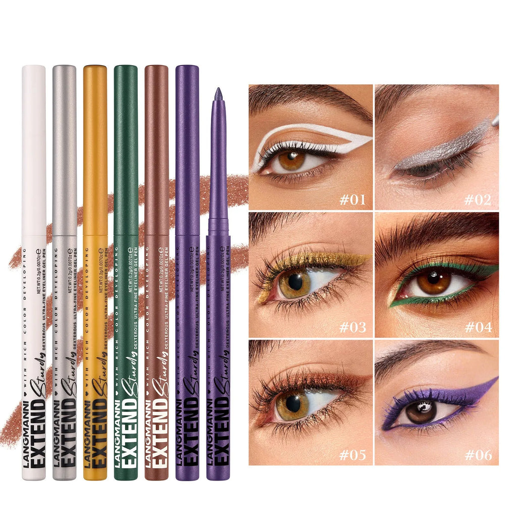 Set of 12 colourful gel glitter eyeliner pencils in vibrant shades for waterproof makeup