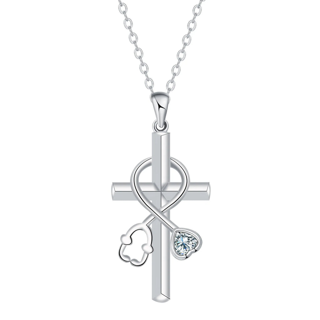 Women's stethoscope-shaped necklace with electroplated copper pendant and cross chain