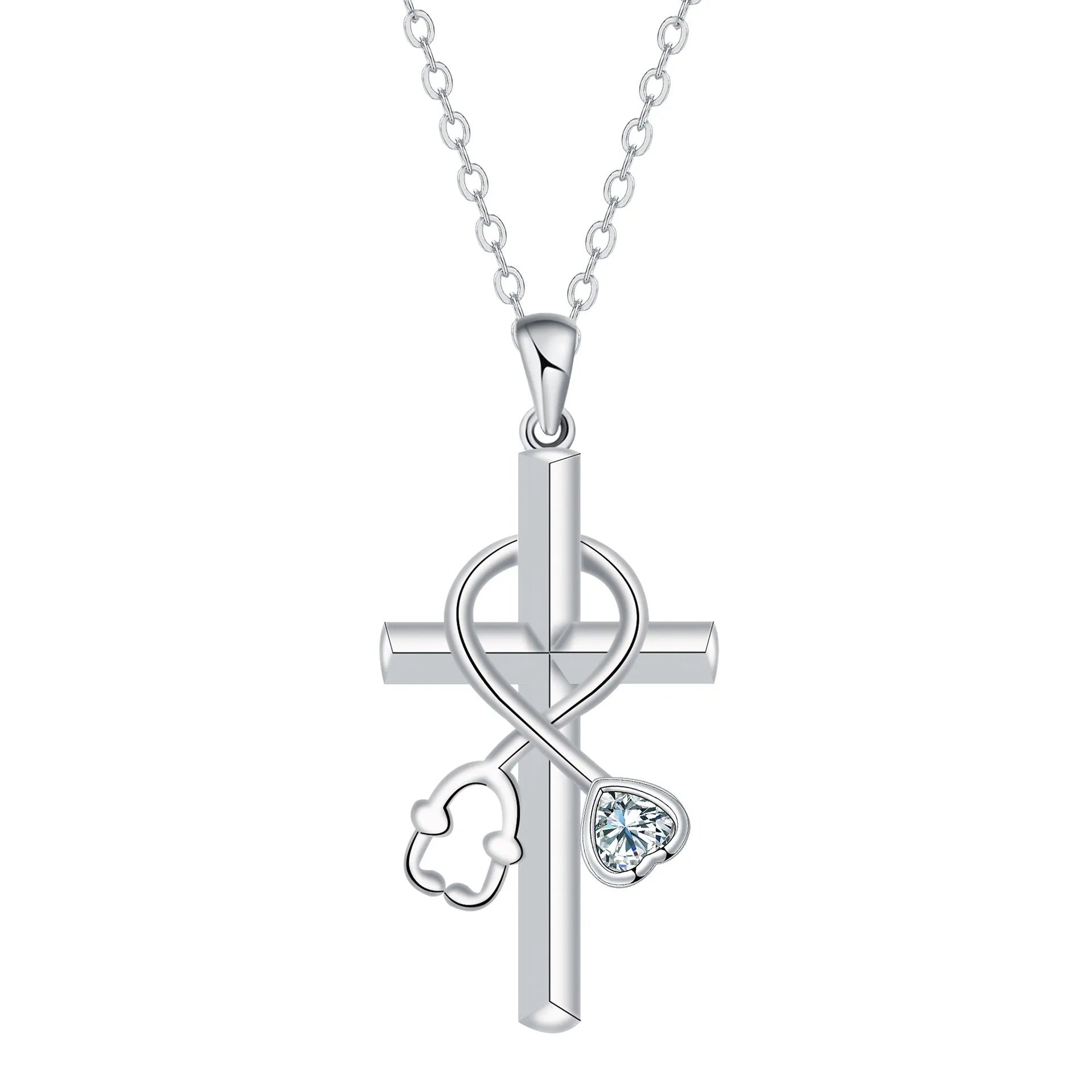 Women's stethoscope-shaped necklace with electroplated copper pendant and cross chain