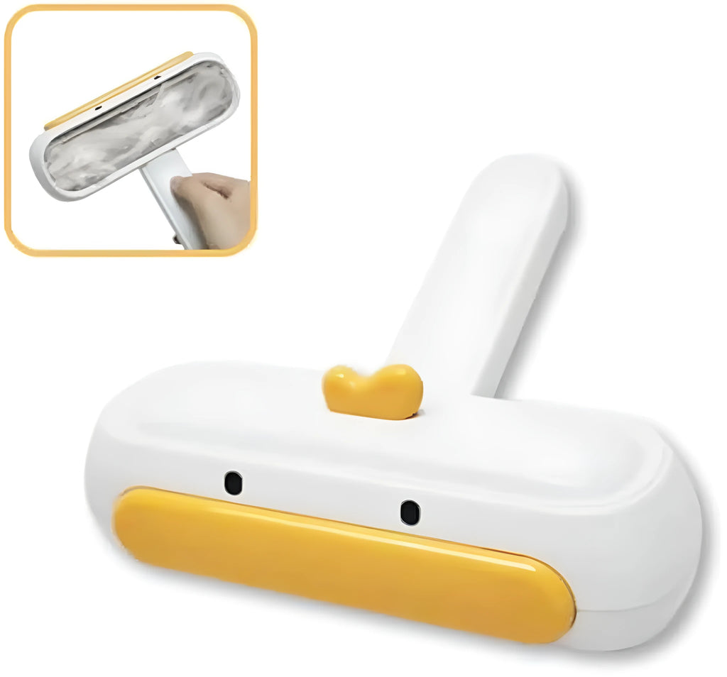 Yellow duck design portable pet hair removal brush with plastic body and polyester bristles