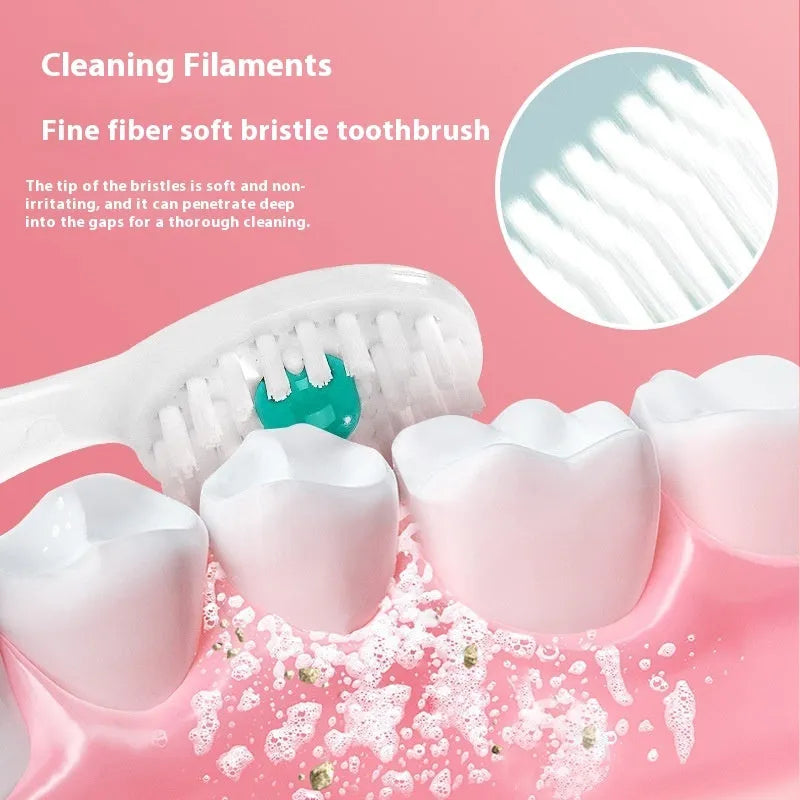Box of disposable bead toothbrushes in mint, peach, plum green tea, and mixed flavours for travel oral care.